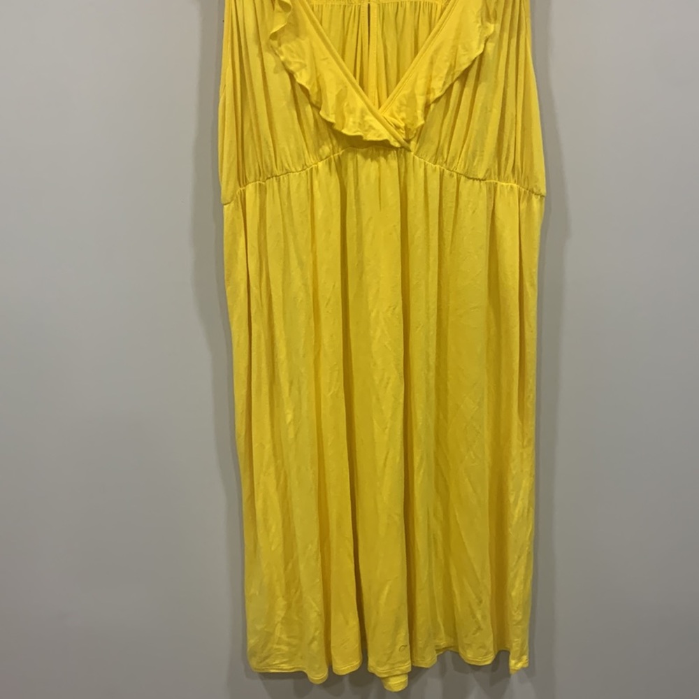 Kenneth Cole Reaction Yellow Sleeveless Ruffle Summer MIDI Dress Keyhole - Picture 2 of 7